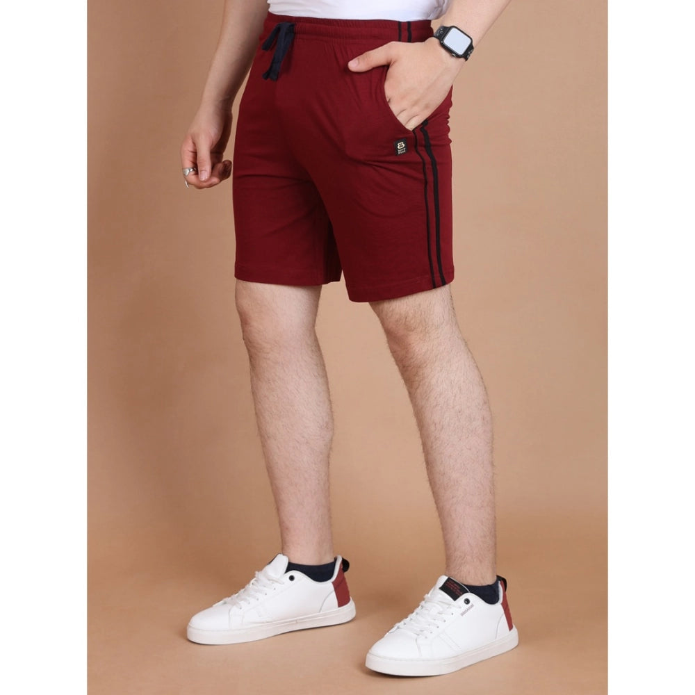 Generic Men's Casual Cotton Striped Above knee Shorts (Maroon)