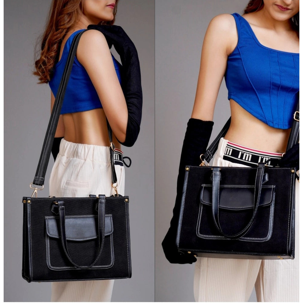 Generic Women's Canvas Medium Top handle Satchel Zipper Handbag (Black)