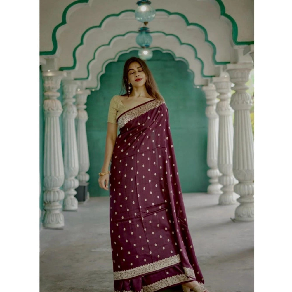 Generic Women's Cotton Printed Saree With Unstitched Blouse 5.5Mtr (Purple)