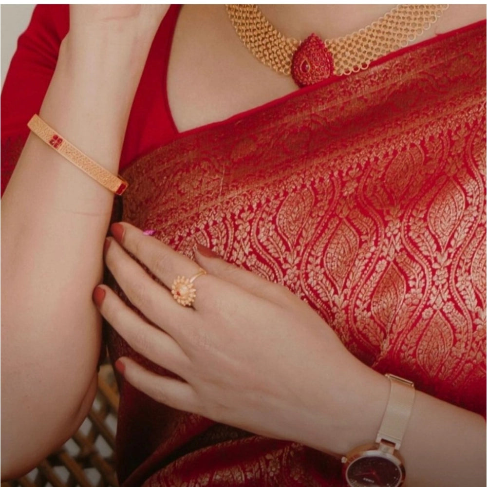 Generic Women's Silk Printed Saree With Unstitched Blouse 5.5Mtr (Red)