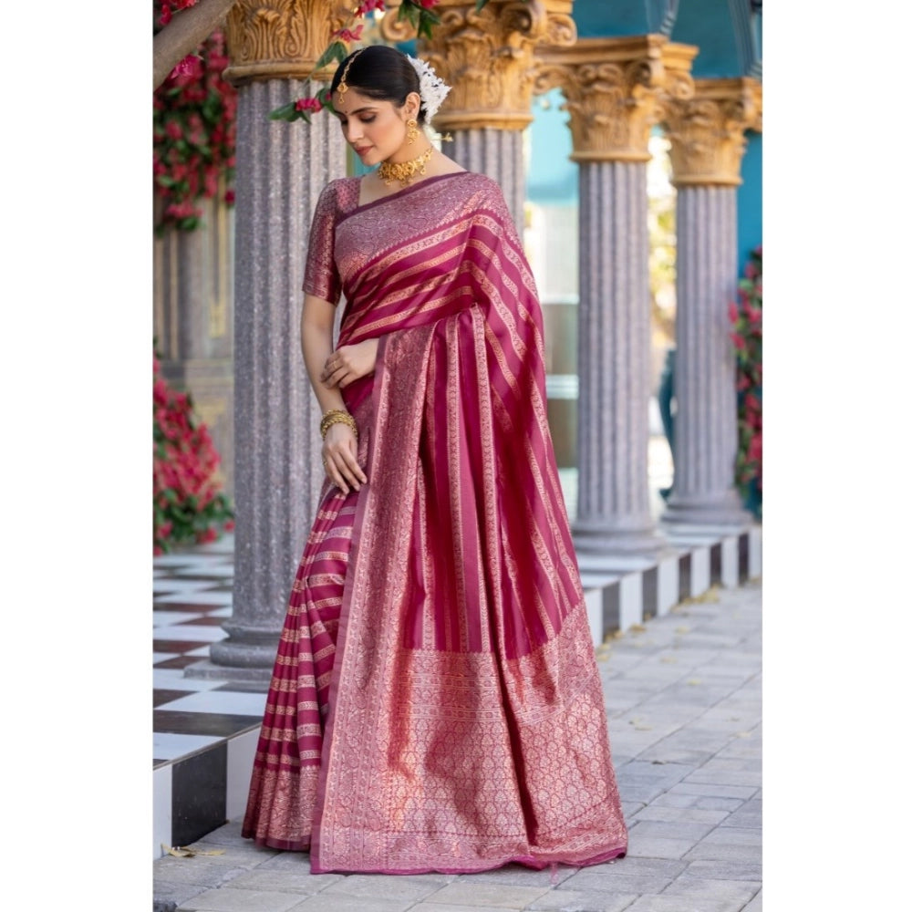 Generic Women's Silk Printed Saree With Unstitched Blouse 5.5Mtr (Pink)