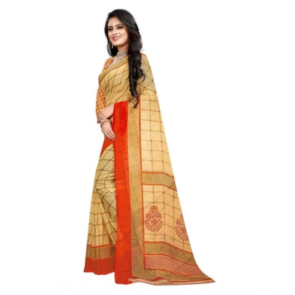 Generic Women's Georgette Printed Saree With Unstitched Blouse 5.5Mtr (Orange)