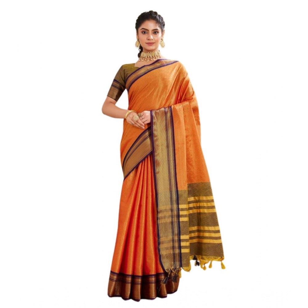 Generic Women's Silk Blended Jaquard Woven Saree With Unstitched Blouse 5.5Mtr (Orange)