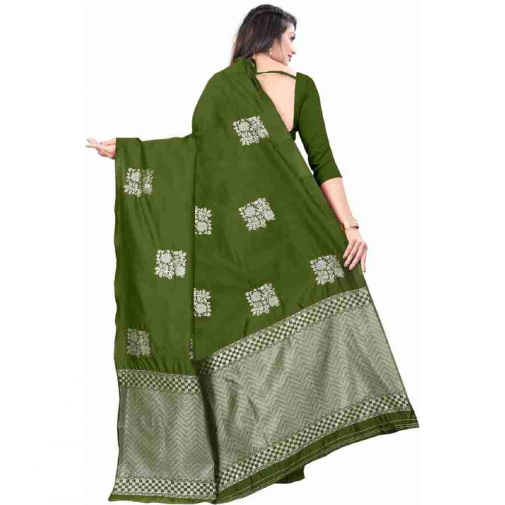 Generic Women's Soft Lichi Silk Printed Saree With Unstitched Blouse 5.5Mtr (Green)