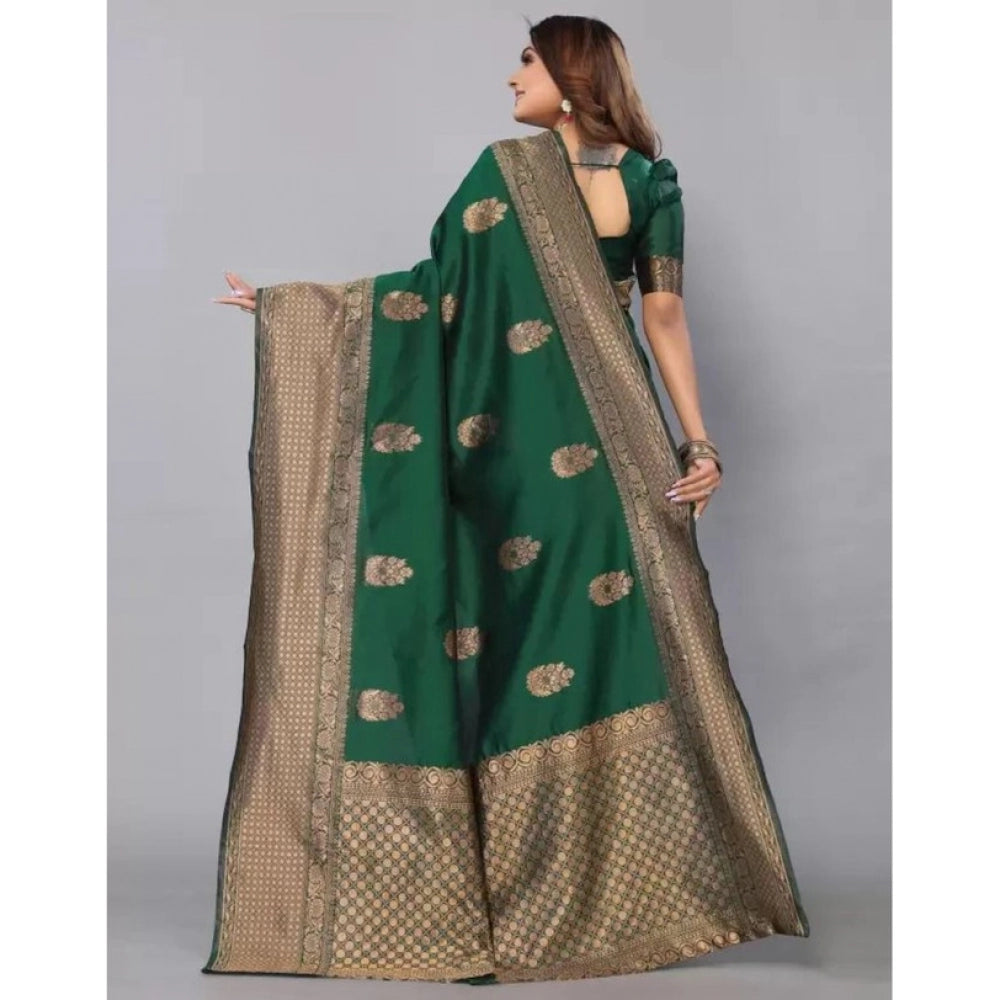 Generic Women's Soft Lichi Silk Printed Saree With Unstitched Blouse 5.5Mtr (Green)