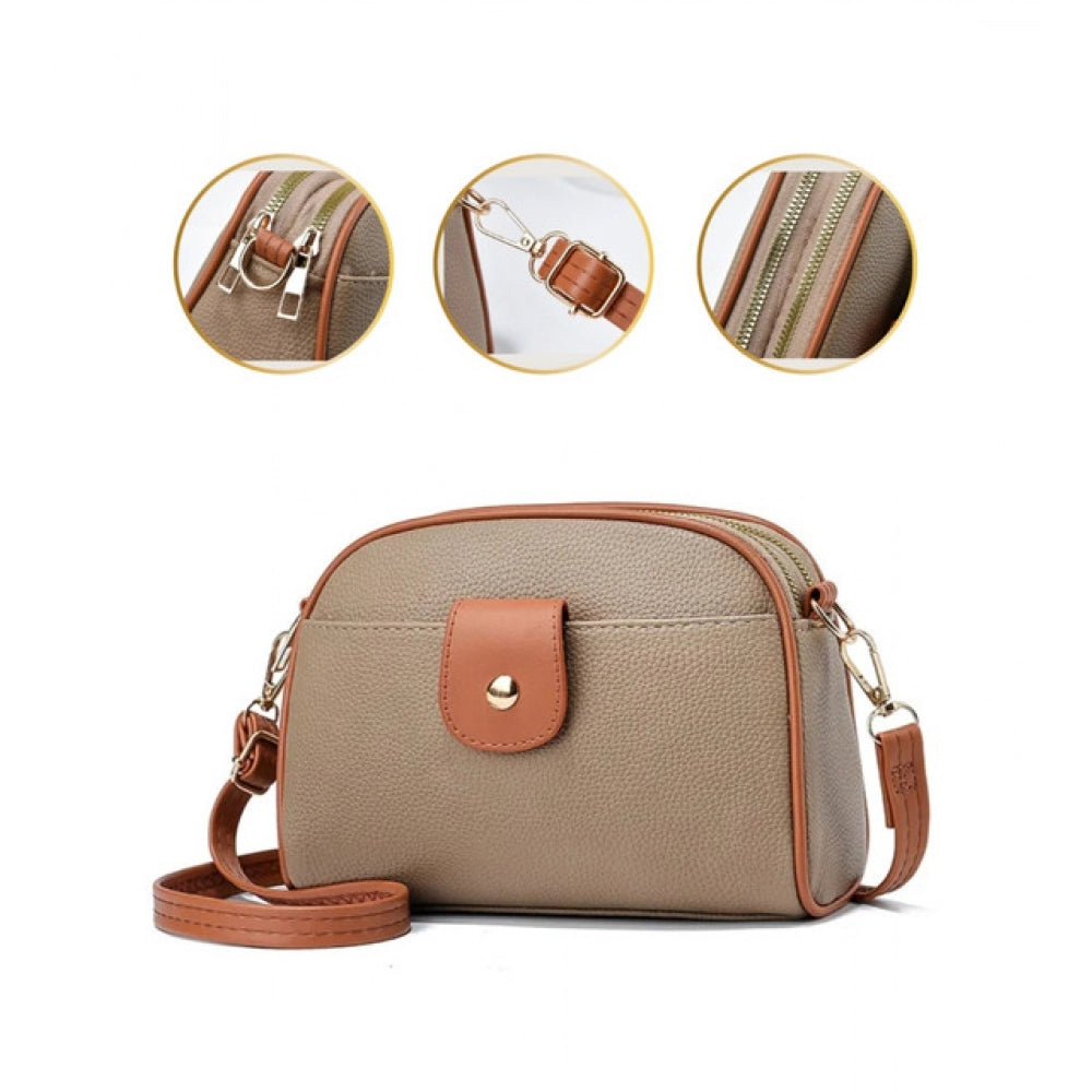 Generic Women's PU Leather Zipper Sling Bag (Khakhi)