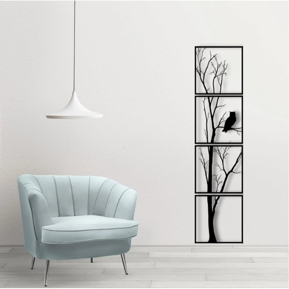 Generic 7 Decore Unique Vertical Tree Wall Art – 4 Piece Wooden Panel Set (Black)