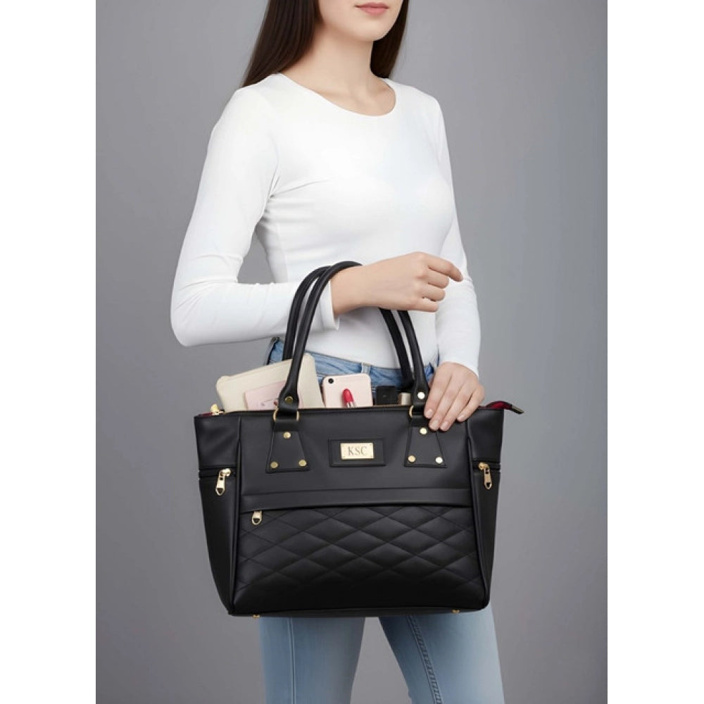 Generic Women's PU Leather Solid Shoulder Zipper Handbag (Black)