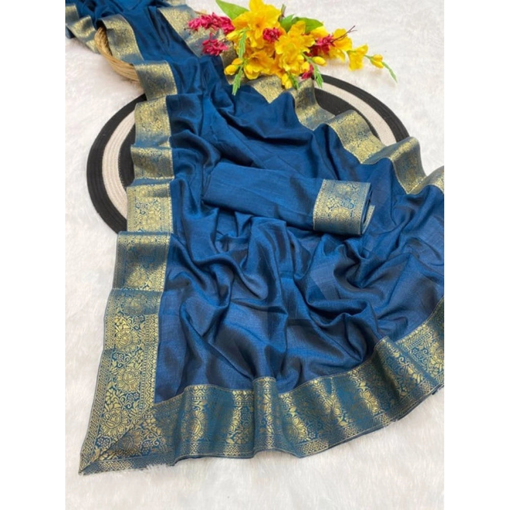Generic Women's Vichitra Silk Printed Saree With Unstitched Blouse 5.5Mtr (Rama)