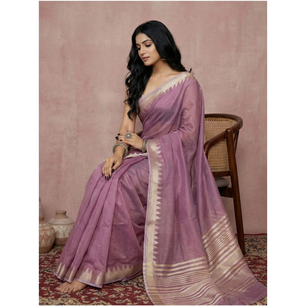 Generic Women's Cotton Printed Saree With Unstitched Blouse 5.5Mtr (Purple)