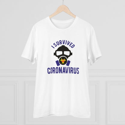 Generic Men's PC Cotton I Survived Coronavirus Printed T Shirt (Color: White, Thread Count: 180GSM)