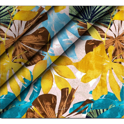 Generic Men's Casual Floral Printed Cotton Blend Unstitched Shirt Fabric 1.6 Mtrs (Yellow)
