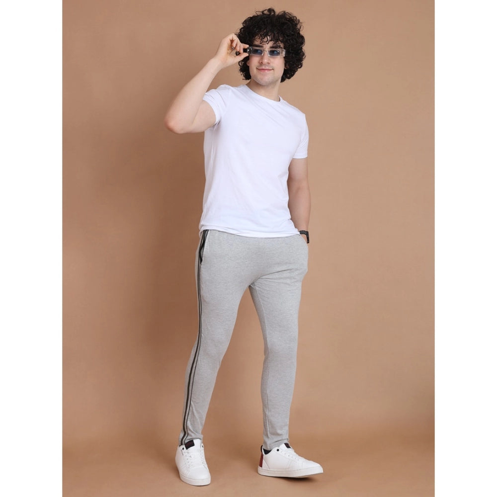 Generic Men's Casual Cotton Striped Full Length Track Pant (Greymelange)