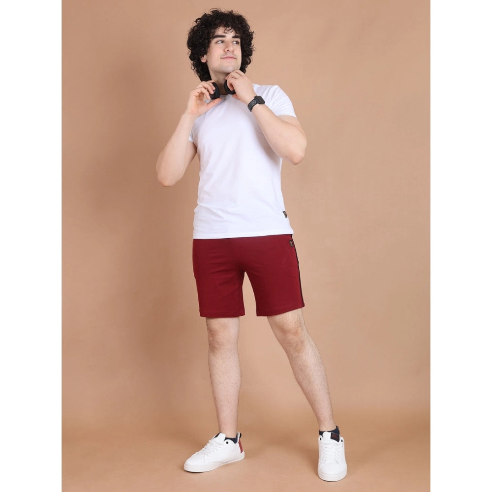 Generic Men's Casual Cotton Striped Above knee Shorts (Maroon)