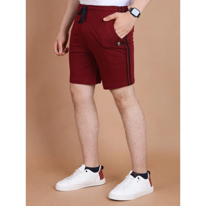 Generic Men's Casual Cotton Striped Above knee Shorts (Maroon)
