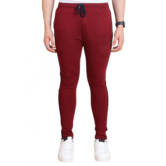 Generic Men's Casual Cotton Striped Full Length Track Pant (Maroon)