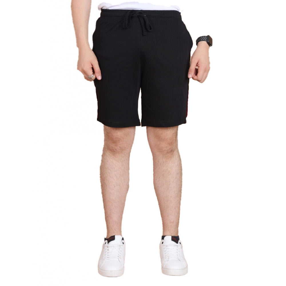 Generic Men's Casual Cotton Striped Above knee Shorts (Black)