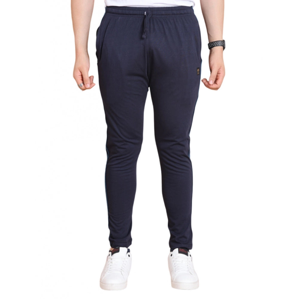 Generic Men's Casual Cotton Striped Full Length Track Pant (Navy)