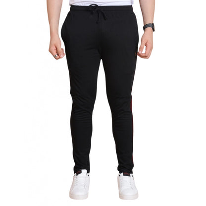 Generic Men's Casual Cotton Striped Full Length Track Pant (Black)