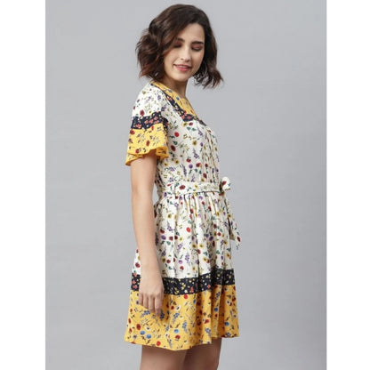 Generic Women's Polyester Floral Flutter Above Knee Dress (Multicolor)