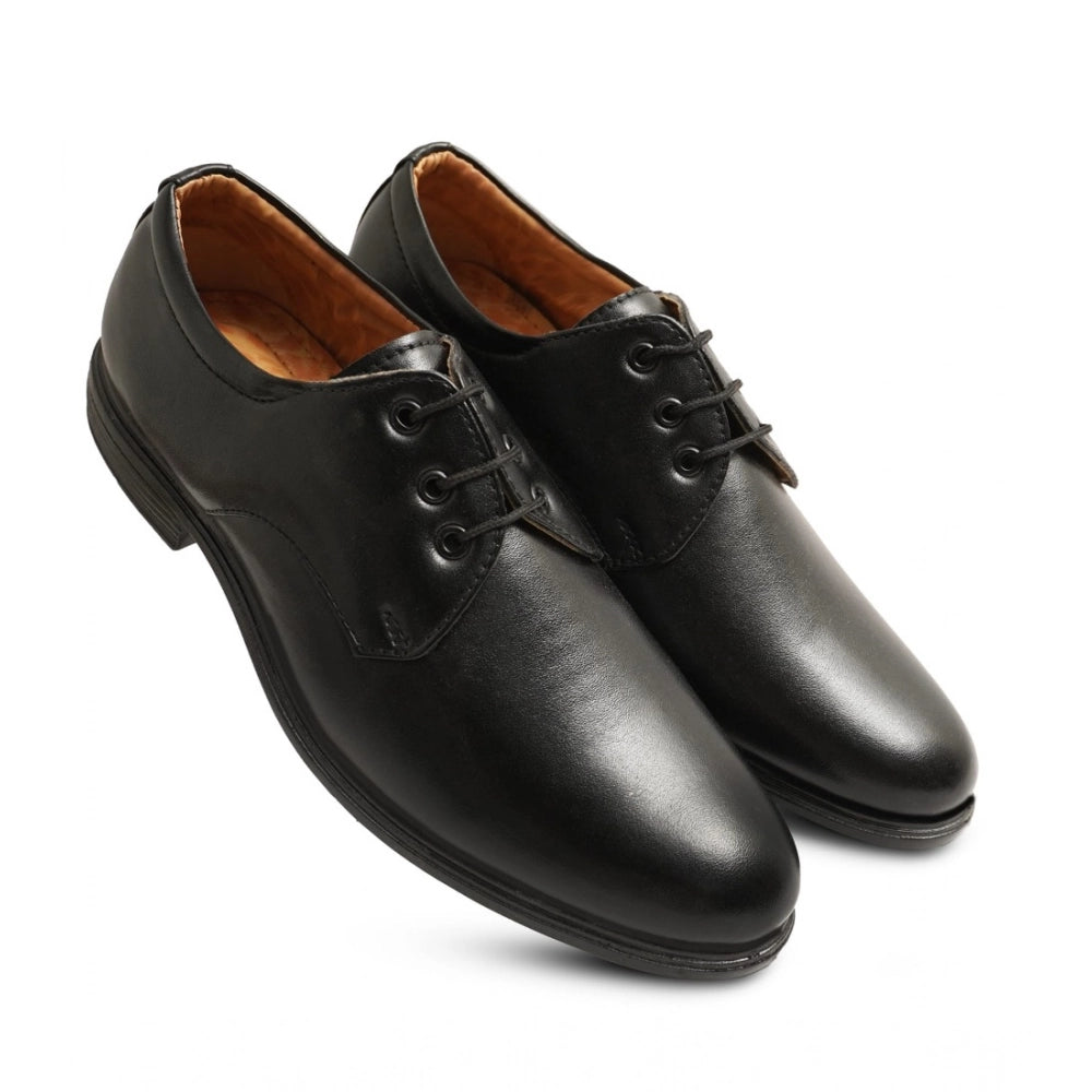 Generic Men's Casual Faux Leather Solid Lace-Up Formal Shoes (Black)
