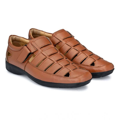 Generic Men's Casual Faux Leather Solid Velcro Sandal (Tan)