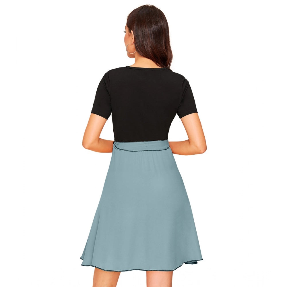 Generic Women's Knitting stretchable Solid Round Neck Cap Sleeve Dress (Pista)