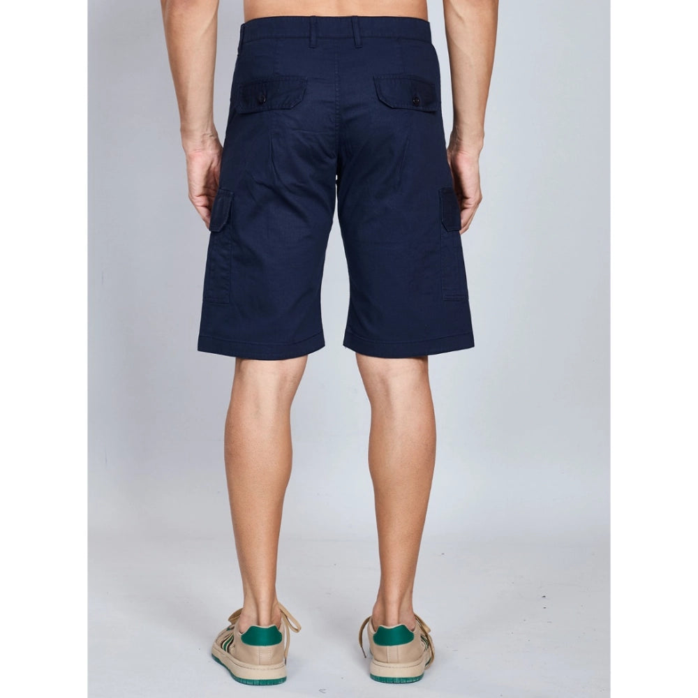 Generic Men's Casual Cotton Solid Knee Length Cargo Shorts (Navy)