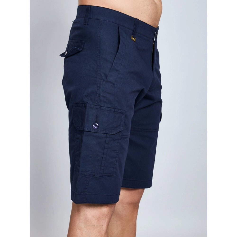 Generic Men's Casual Cotton Solid Knee Length Cargo Shorts (Navy)
