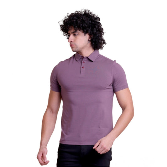 Generic Men's Casual Cotton Solid Half Sleeve Polo Neck T-Shirt (Berry)