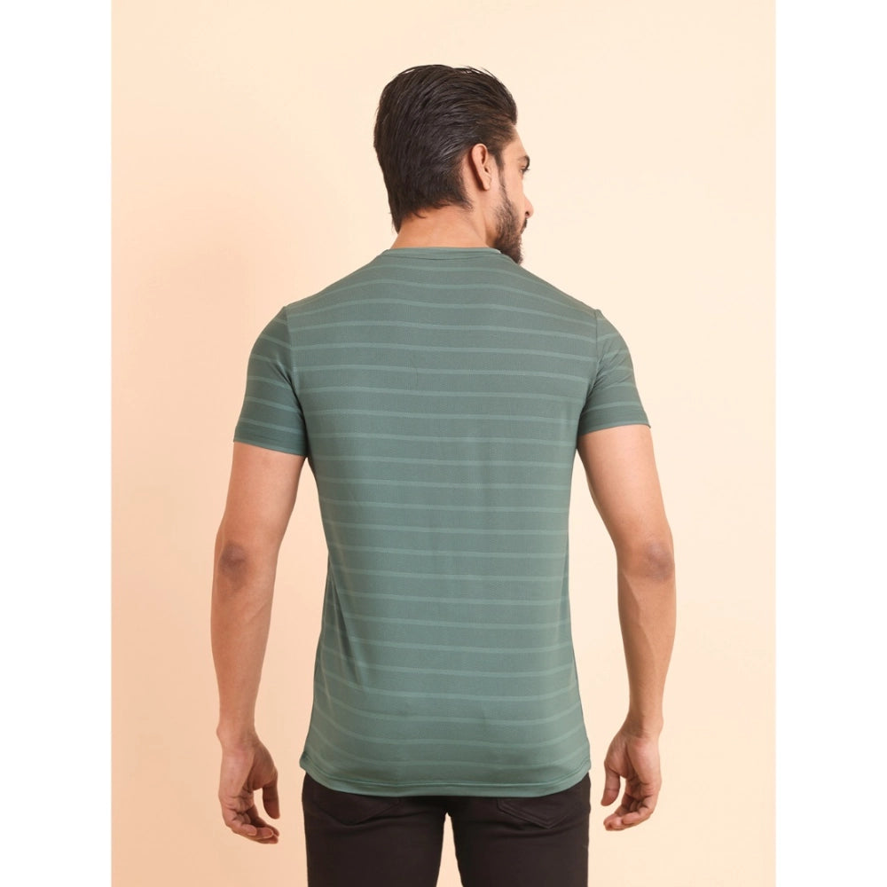 Generic Men's Casual Nylon Solid Half Sleeve Round Neck T-Shirt (Green)