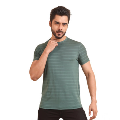 Generic Men's Casual Nylon Solid Half Sleeve Round Neck T-Shirt (Green)