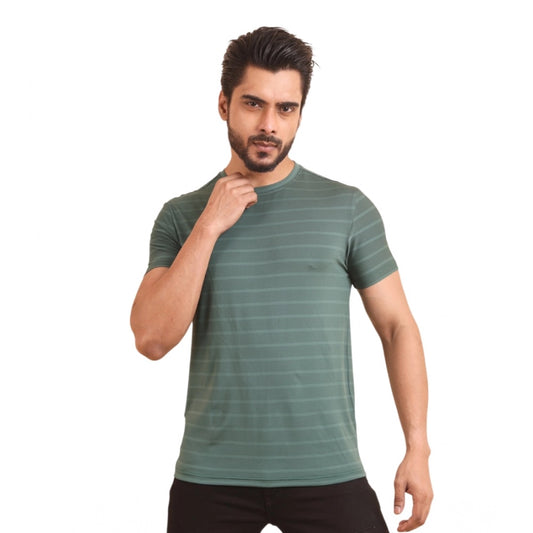 Generic Men's Casual Nylon Solid Half Sleeve Round Neck T-Shirt (Green)