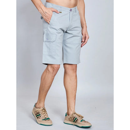 Generic Men's Casual Cotton Solid Knee Length Cargo Shorts (Grey)