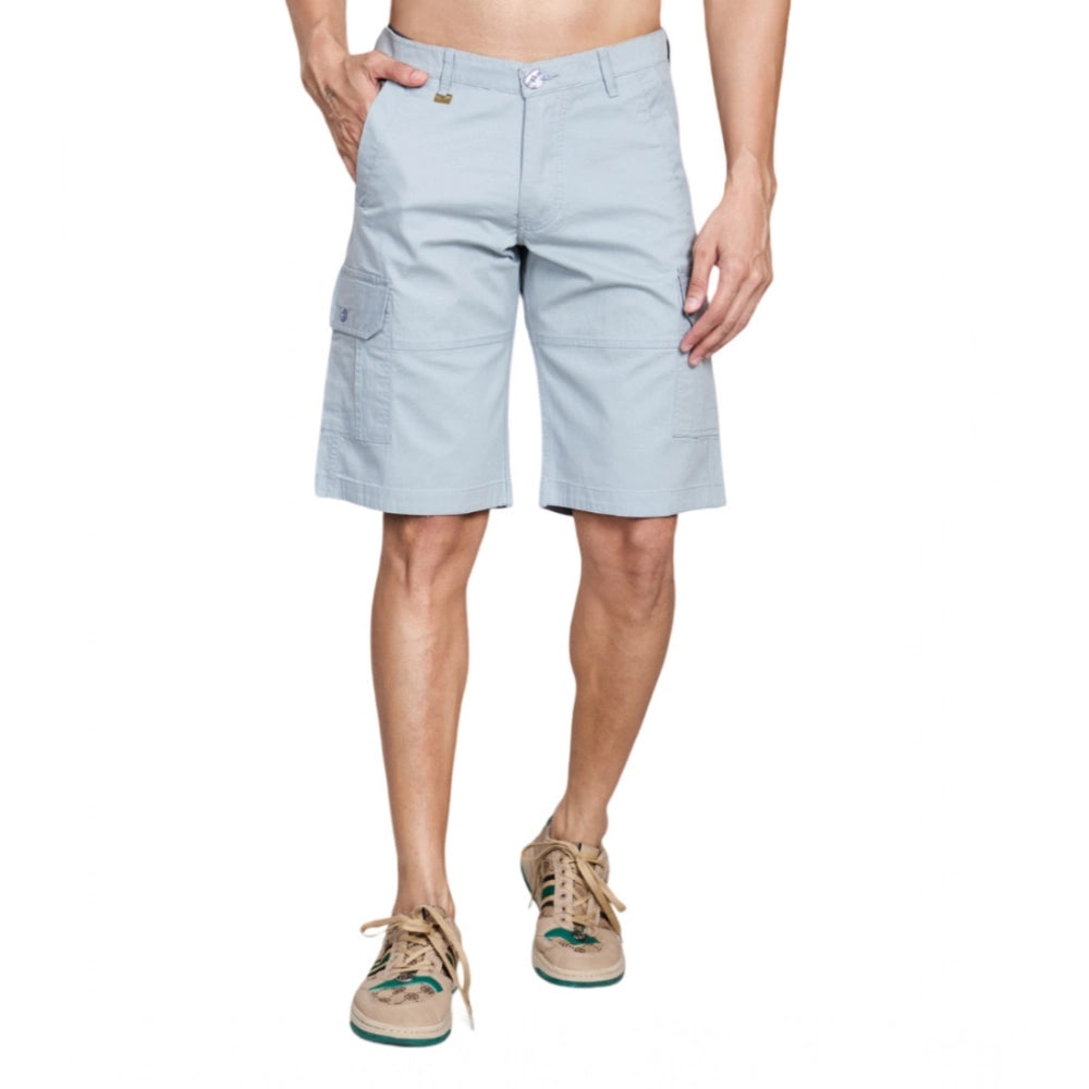 Generic Men's Casual Cotton Solid Knee Length Cargo Shorts (Grey)