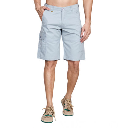 Generic Men's Casual Cotton Solid Knee Length Cargo Shorts (Grey)