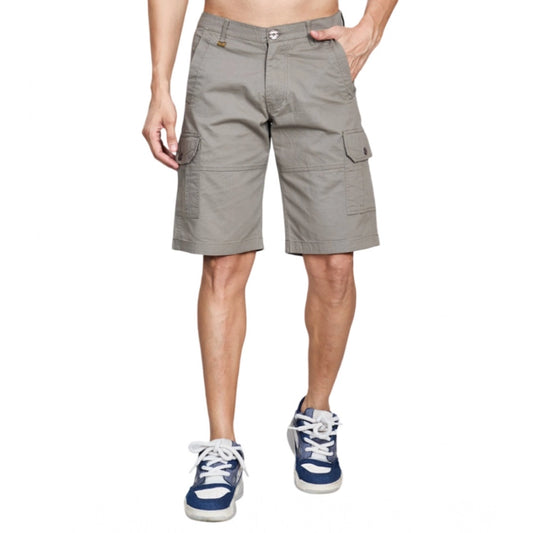 Generic Men's Casual Cotton Solid Knee Length Cargo Shorts (DarkGrey)