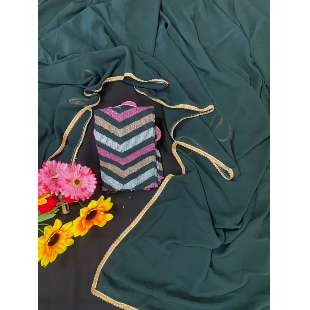 Generic Women's Fox Georgette  Solid Saree With Unstitched Blouse 5.5Mtr (Green)