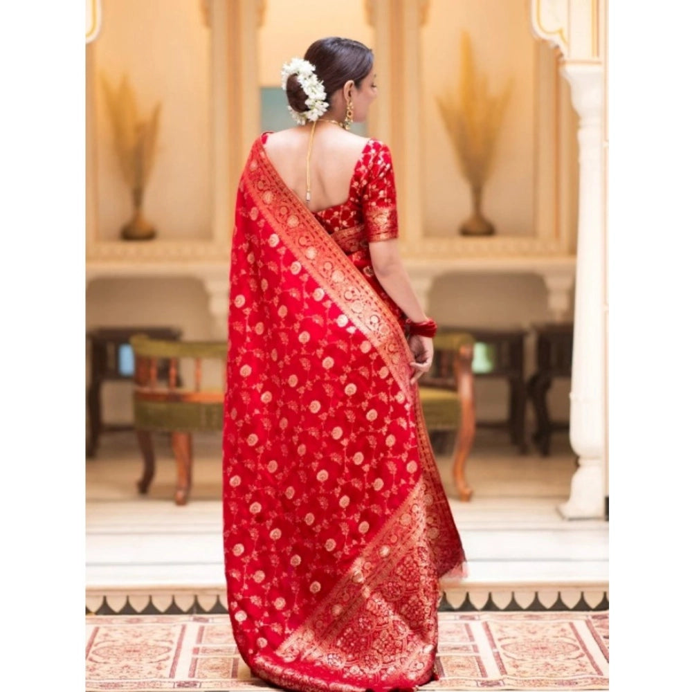 Generic Women's Silk Printed Saree With Unstitched Blouse 5.5Mtr (Red)