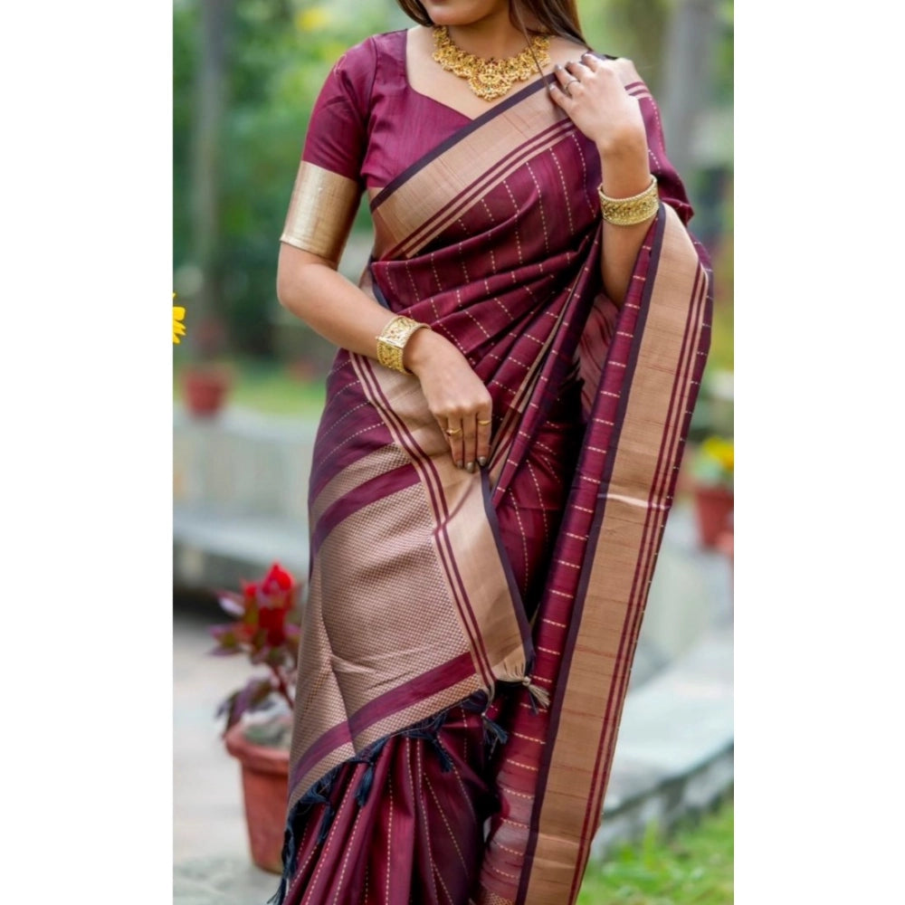 Generic Women's Silk Printed Saree With Unstitched Blouse 5.5Mtr (Maroon)