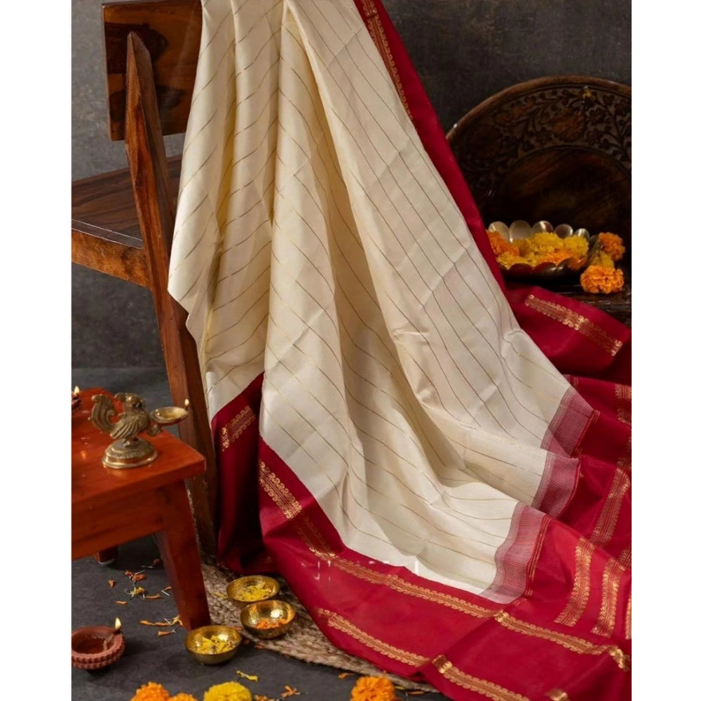 Generic Women's Silk Printed Saree With Unstitched Blouse 5.5Mtr (Off White)