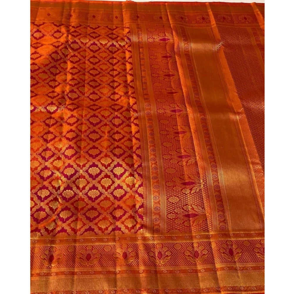 Generic Women's Silk Printed Saree With Unstitched Blouse 5.5Mtr (Red)