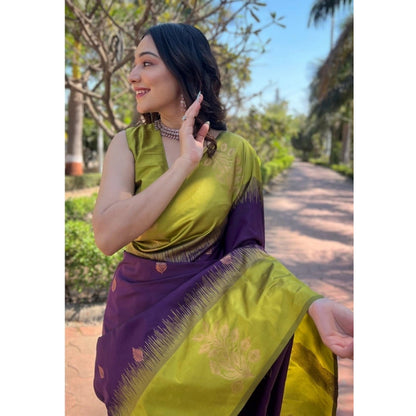 Generic Women's Silk Printed Saree With Unstitched Blouse 5.5Mtr (Wine)