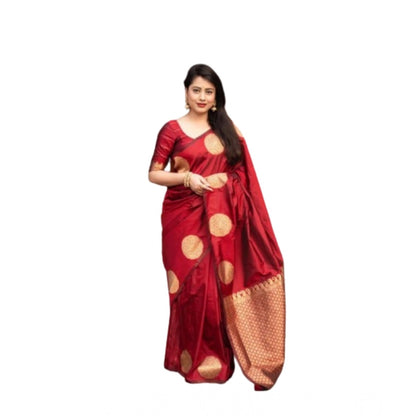 Generic Women's Silk Printed Saree With Unstitched Blouse 5.5Mtr (Red)