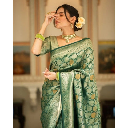Generic Women's Silk Printed Saree With Unstitched Blouse 5.5Mtr (Green)