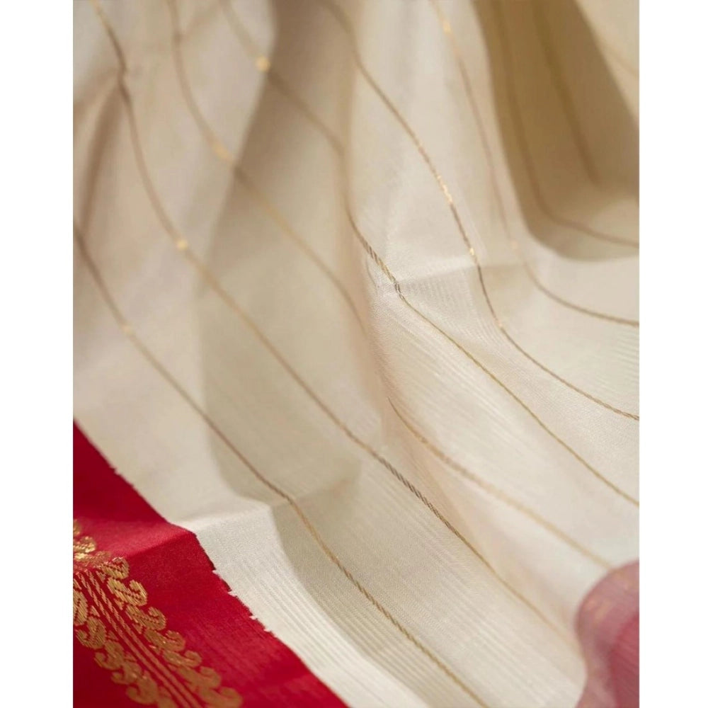Generic Women's Silk Printed Saree With Unstitched Blouse 5.5Mtr (Off White)