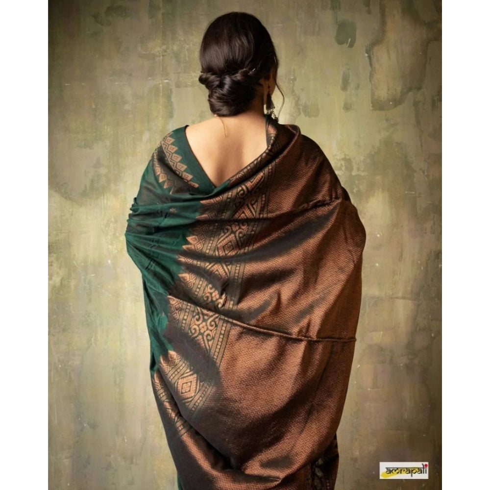 Generic Women's Silk Printed Saree With Unstitched Blouse 5.5Mtr (Green)