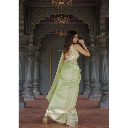 Generic Women's Cotton  Printed Saree With Unstitched Blouse 5.5Mtr (Pista)
