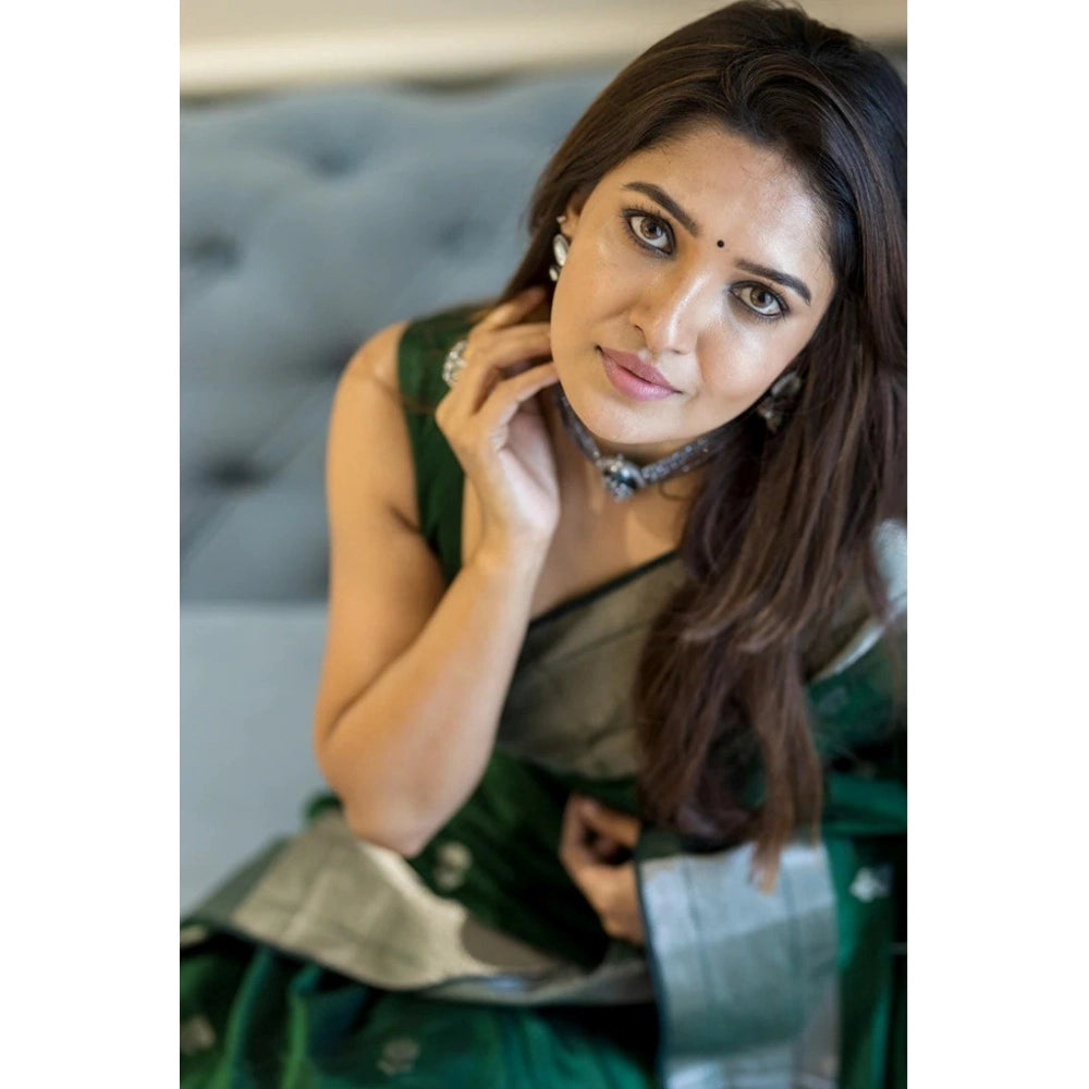 Generic Women's Cotton  Printed Saree With Unstitched Blouse 5.5Mtr (Green)