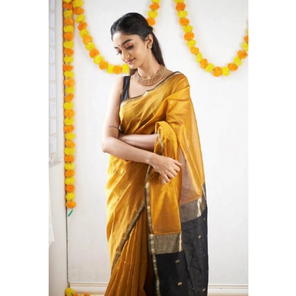 Generic Women's Cotton  Printed Saree With Unstitched Blouse 5.5Mtr (Yellow)